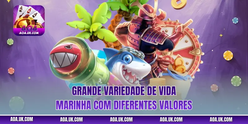 Grande variedade de vida marinha com diferentes valores